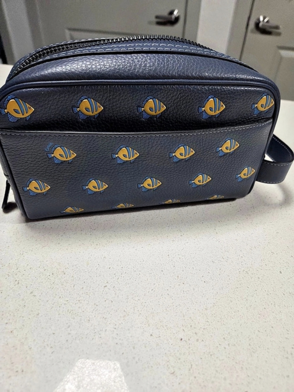 COACH Small Travel Kit With Fish Print Cosmetic Bag Black & Yellow